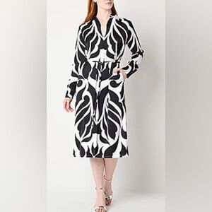NEW Worthington Long Sleeve Geometric Midi Shirt Dress